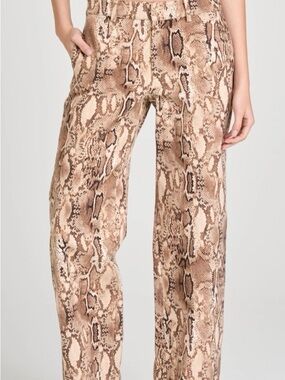 Banana Republic Tan Snake-Print Straight-Leg Pants 100% Silk